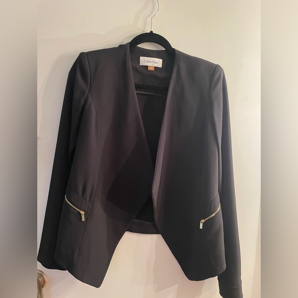 Calvin Klein Women's Black Blazer with Gold Accents